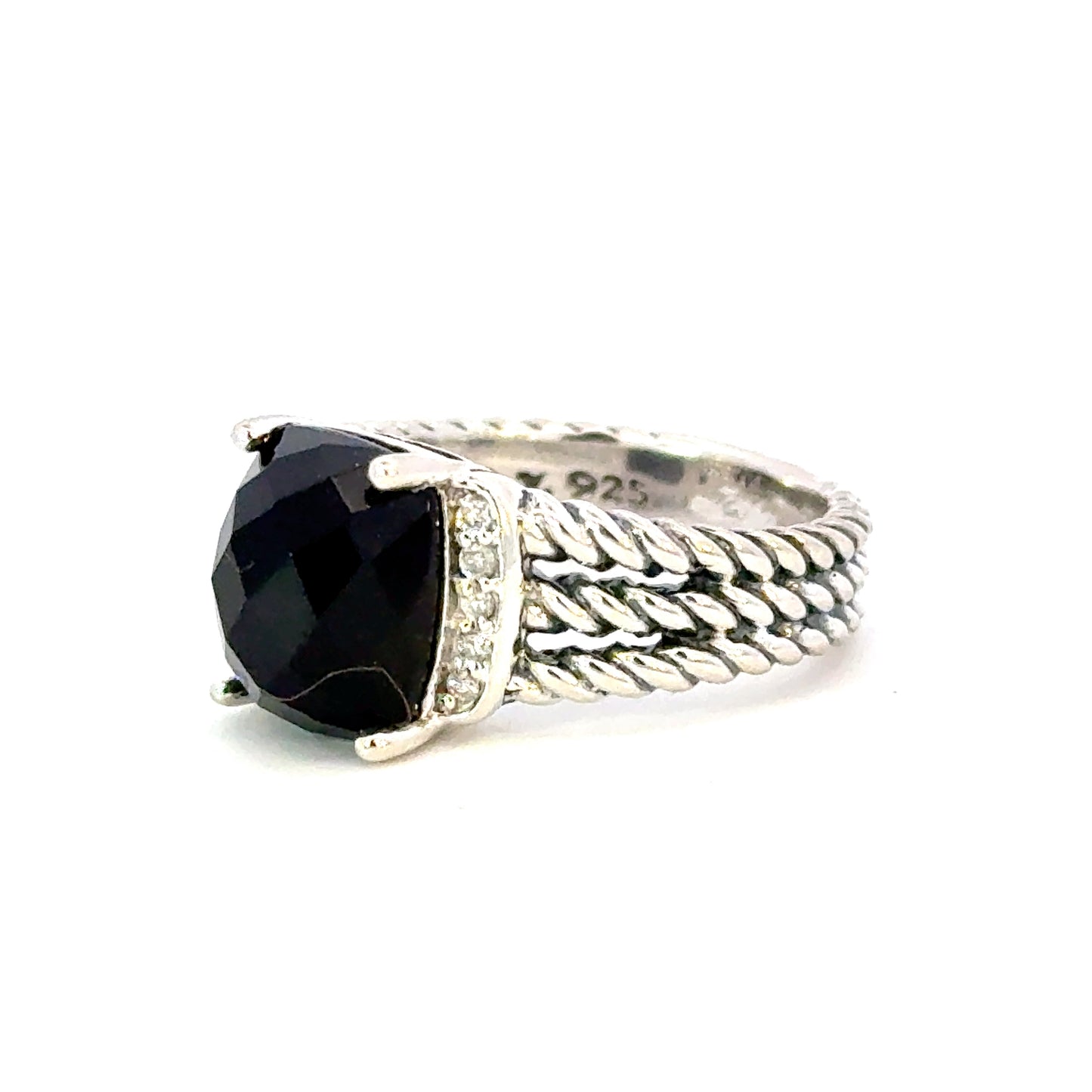 David Yurman Onyx Diamond Ring Size 5.5 Sterling Silver Estate DY653