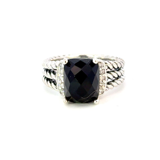 David Yurman Onyx Diamond Ring Size 5.5 Sterling Silver Estate DY653