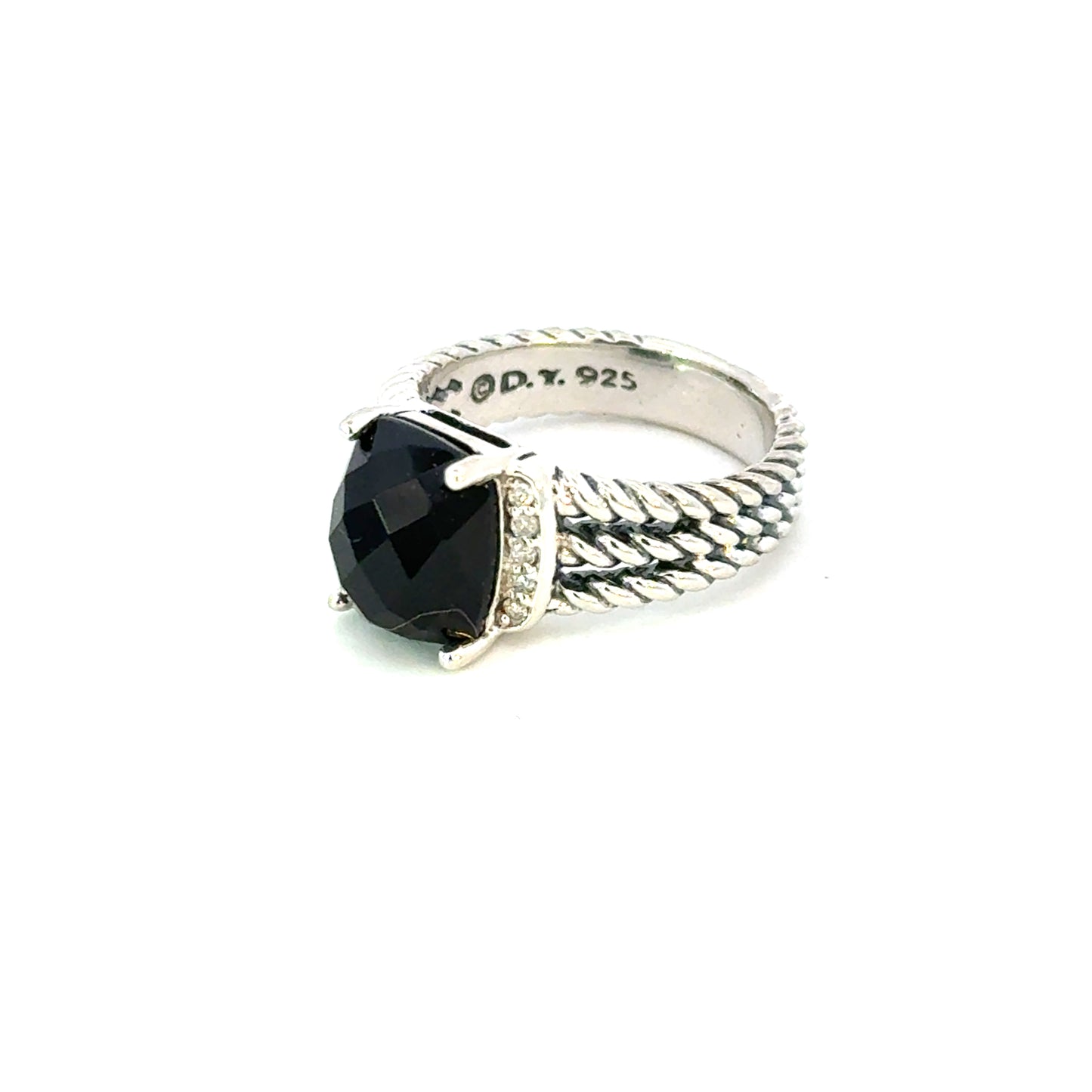 David Yurman Onyx Diamond Ring Size 5.5 Sterling Silver Estate DY653