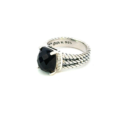 David Yurman Onyx Diamond Ring Size 5.5 Sterling Silver Estate DY653