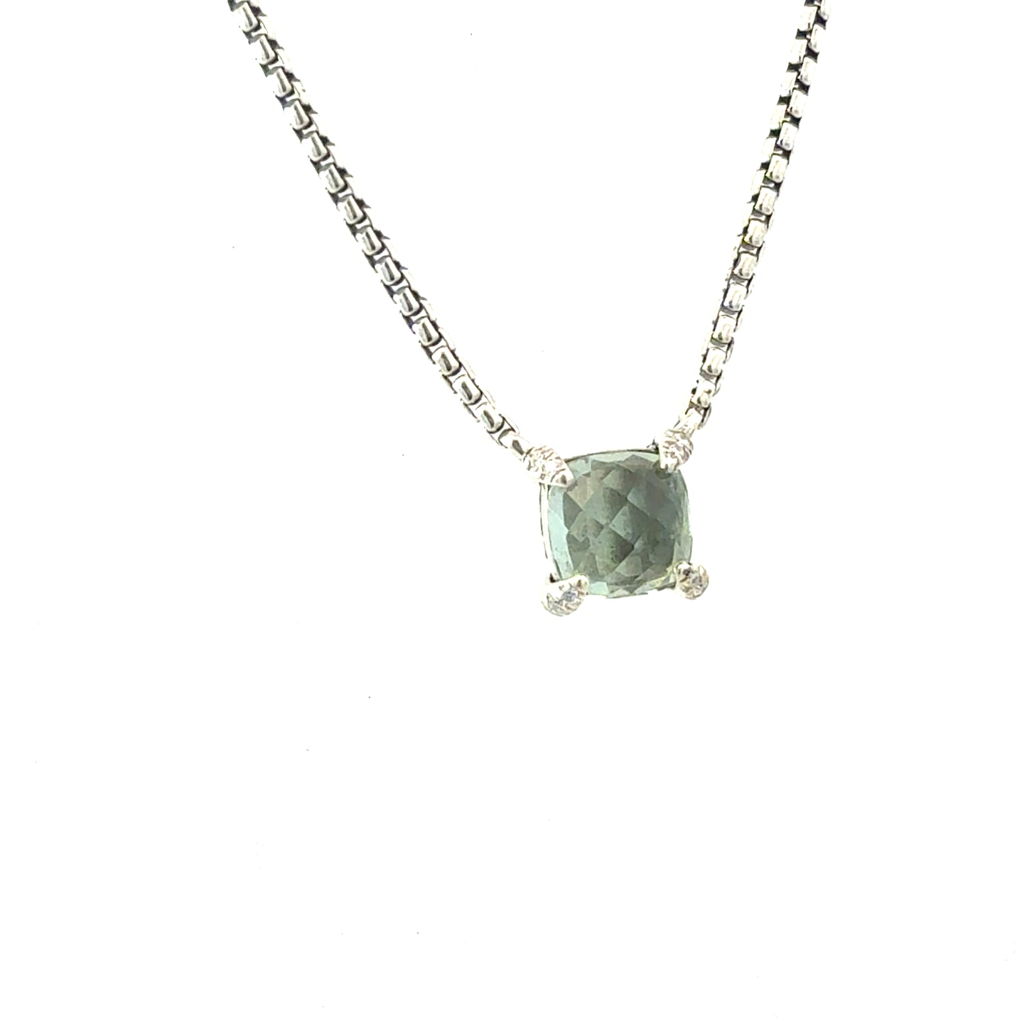 David Yurman Prasiolite Diamond Necklace 17" Sterling Silver Estate DY661