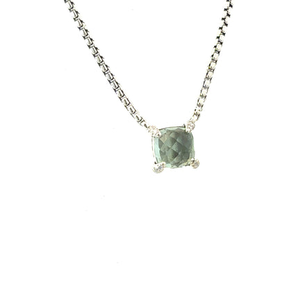 David Yurman Prasiolite Diamond Necklace 17" Sterling Silver Estate DY661