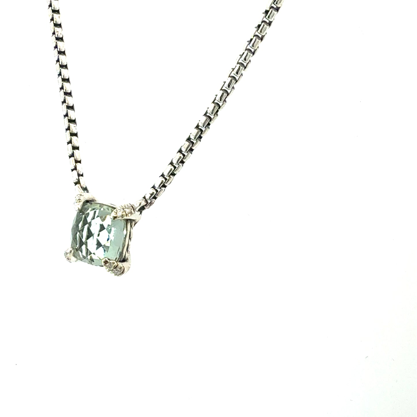 David Yurman Prasiolite Diamond Necklace 17" Sterling Silver Estate DY661