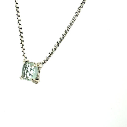 David Yurman Prasiolite Diamond Necklace 17" Sterling Silver Estate DY661