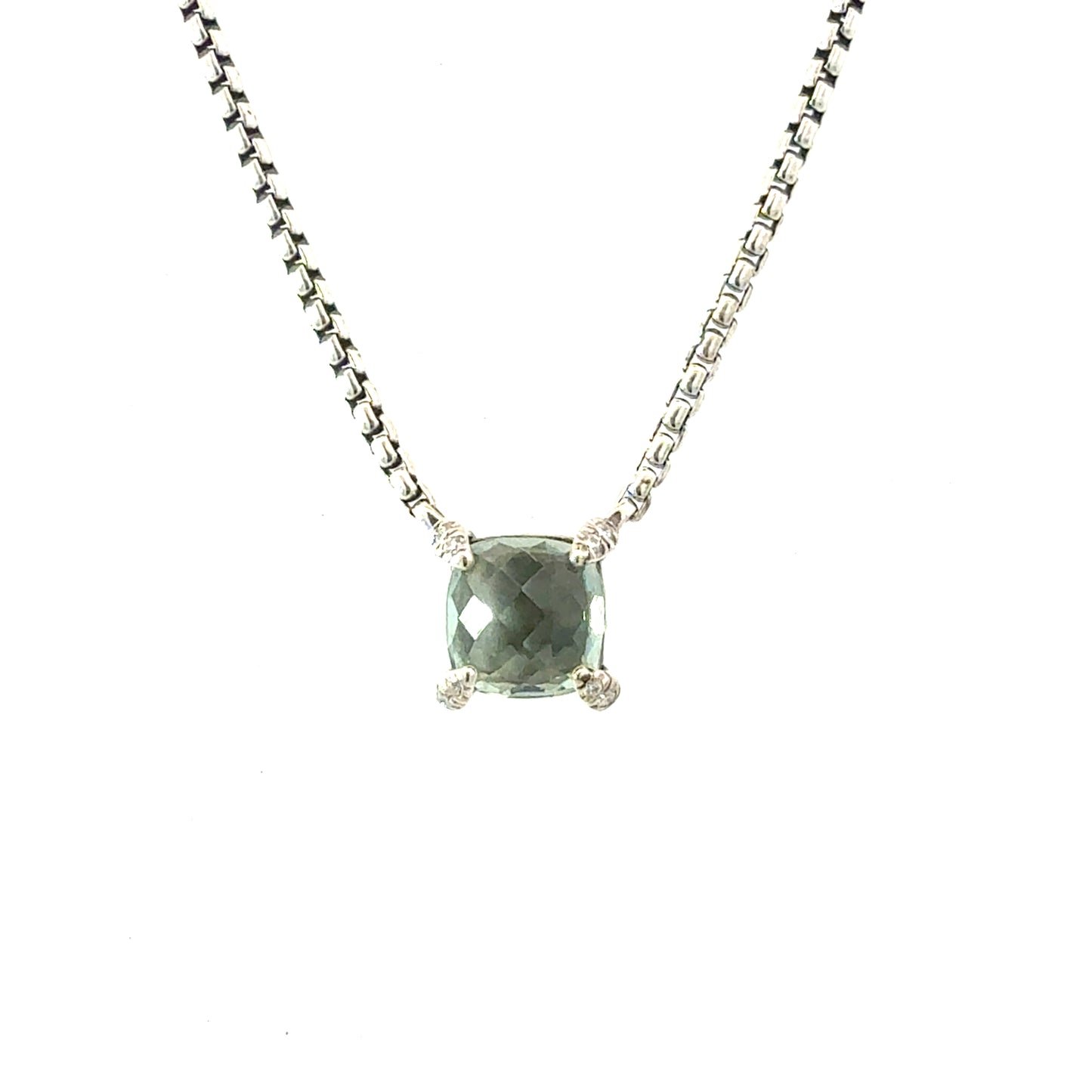 David Yurman Prasiolite Diamond Necklace 17" Sterling Silver Estate DY661