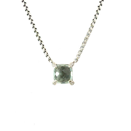 David Yurman Prasiolite Diamond Necklace 17" Sterling Silver Estate DY661