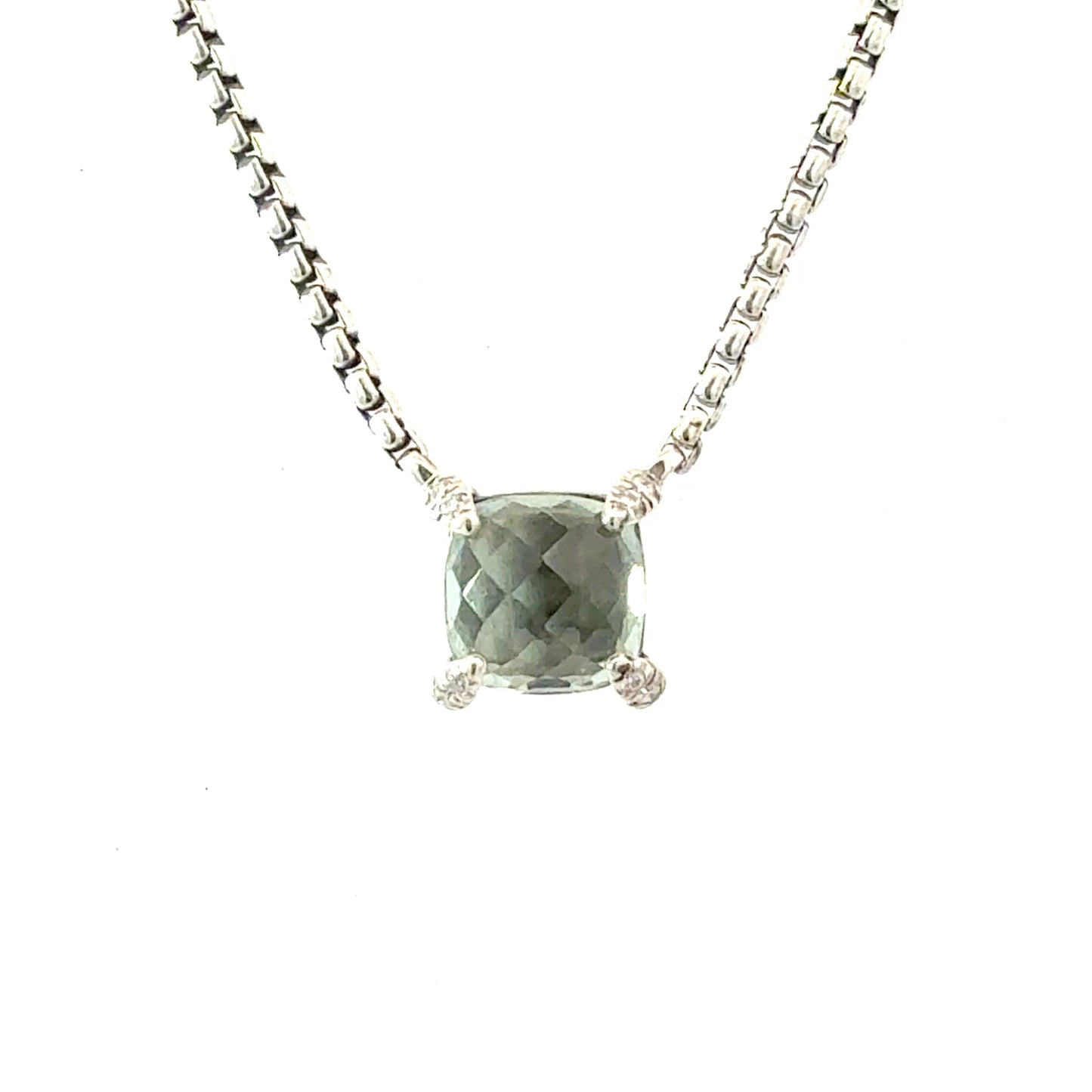David Yurman Prasiolite Diamond Necklace 17" Sterling Silver Estate DY661