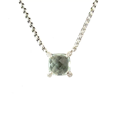 David Yurman Prasiolite Diamond Necklace 17" Sterling Silver Estate DY661