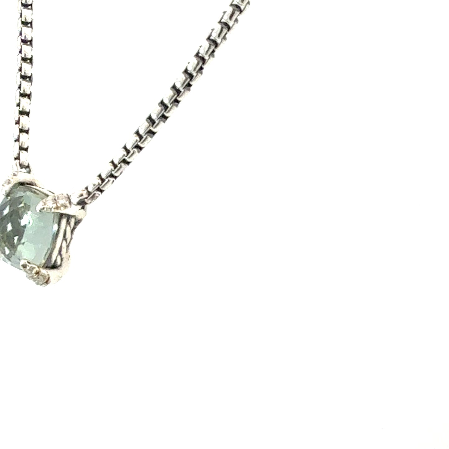 David Yurman Prasiolite Diamond Necklace 17" Sterling Silver Estate DY661