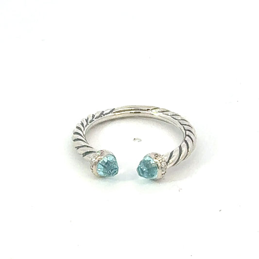 David Yurman Light Blue Topaz Diamond Ring Size 7 Sterling Silver Estate DY669
