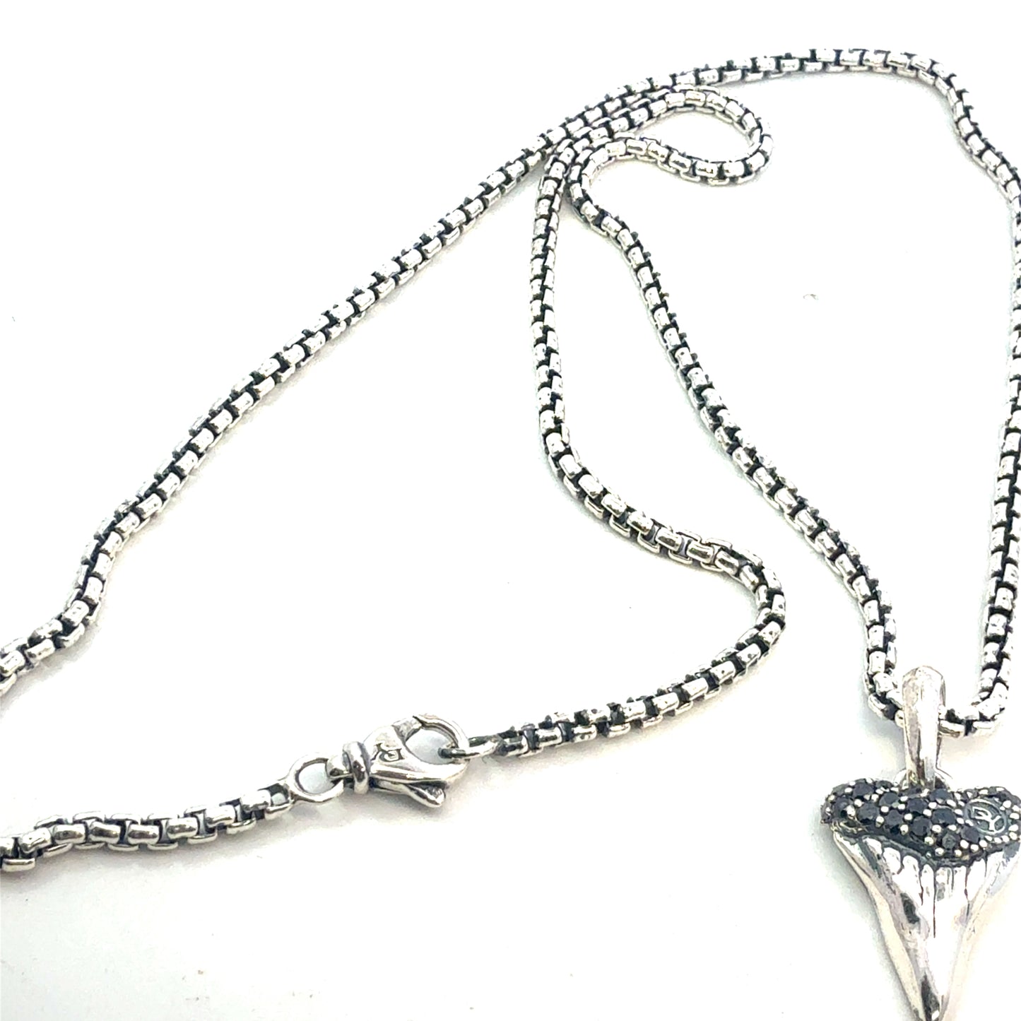 David Yurman Black Diamond Shark tooth Necklace 20" Sterling Silver Estate DY672