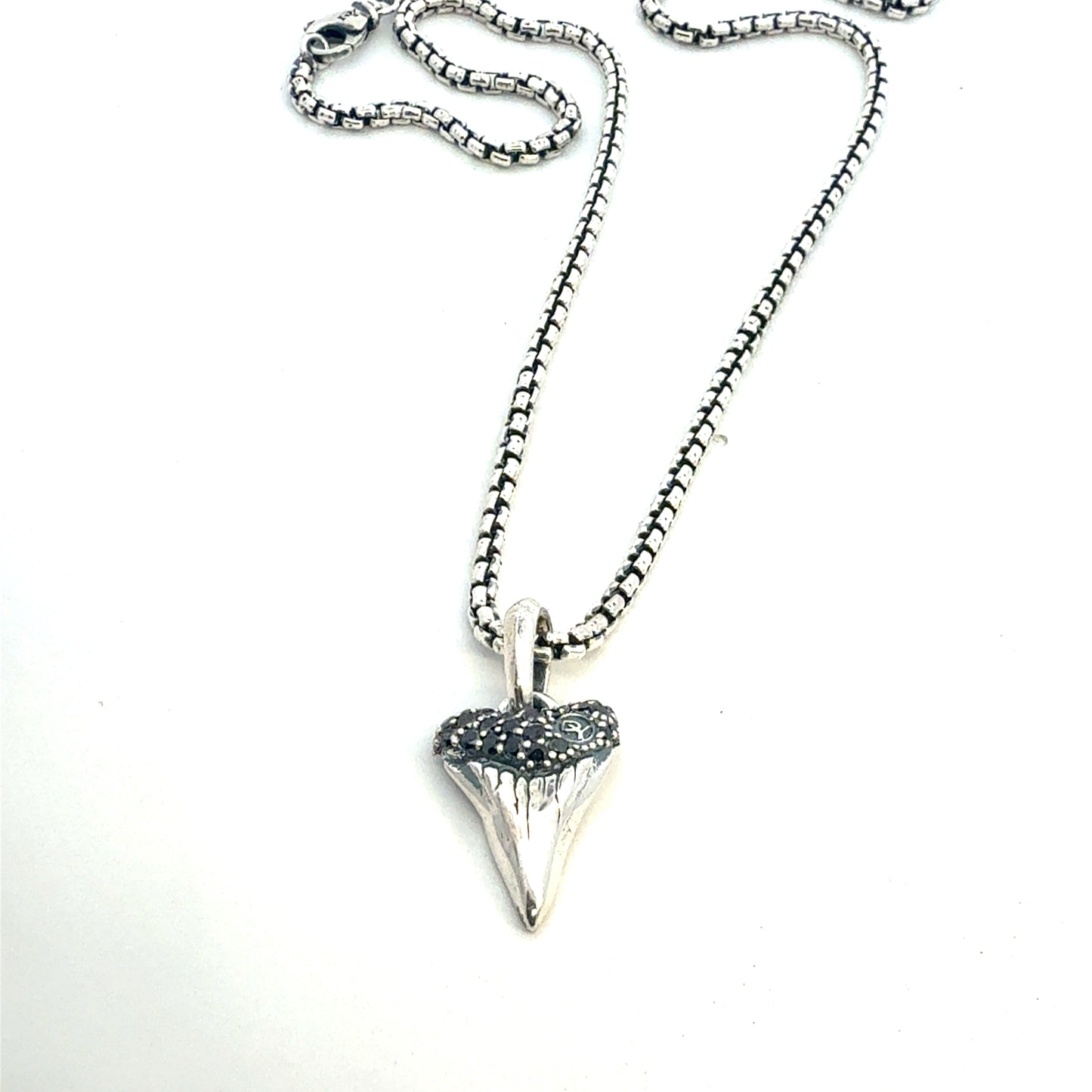 David Yurman Black Diamond Shark tooth Necklace 20" Sterling Silver Estate DY672