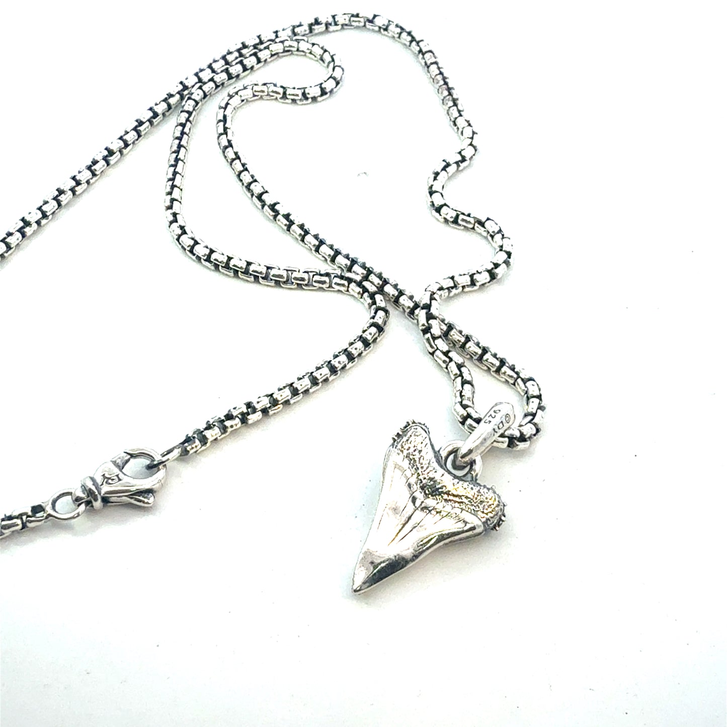 David Yurman Black Diamond Shark tooth Necklace 20" Sterling Silver Estate DY672