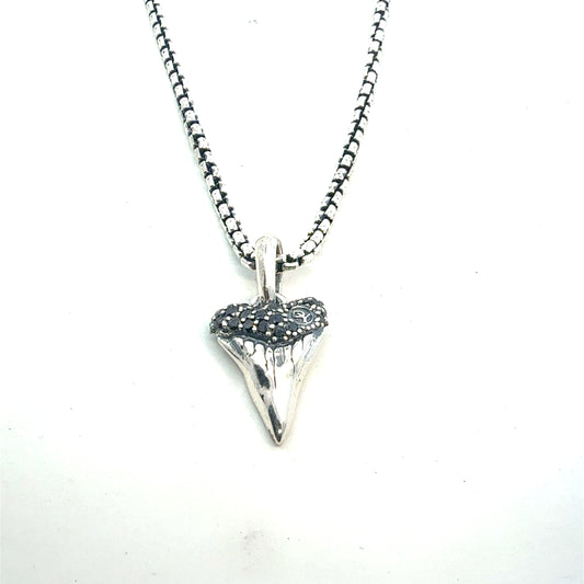 David Yurman Black Diamond Shark tooth Necklace 20" Sterling Silver Estate DY672