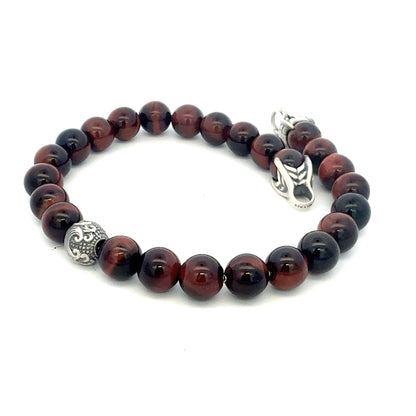 David Yurman Tiger Eye Engraved Spiritual Ball Bracelet 9" Sterling Silver Estate DY712