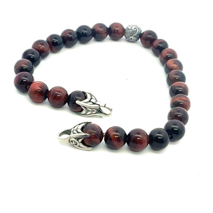 David Yurman Tiger Eye Engraved Spiritual Ball Bracelet 9" Sterling Silver Estate DY712