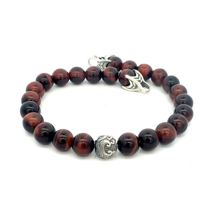 David Yurman Tiger Eye Engraved Spiritual Ball Bracelet 9" Sterling Silver Estate DY712