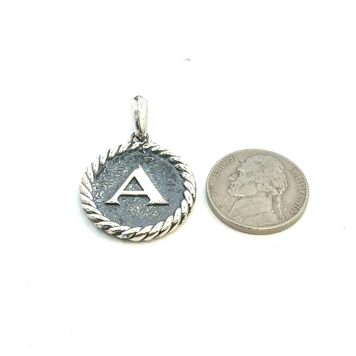 David Yurman A Initial Amulet Pendant Sterling Silver Estate DY675