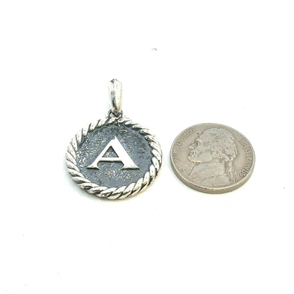 David Yurman A Initial Amulet Pendant Sterling Silver Estate DY675