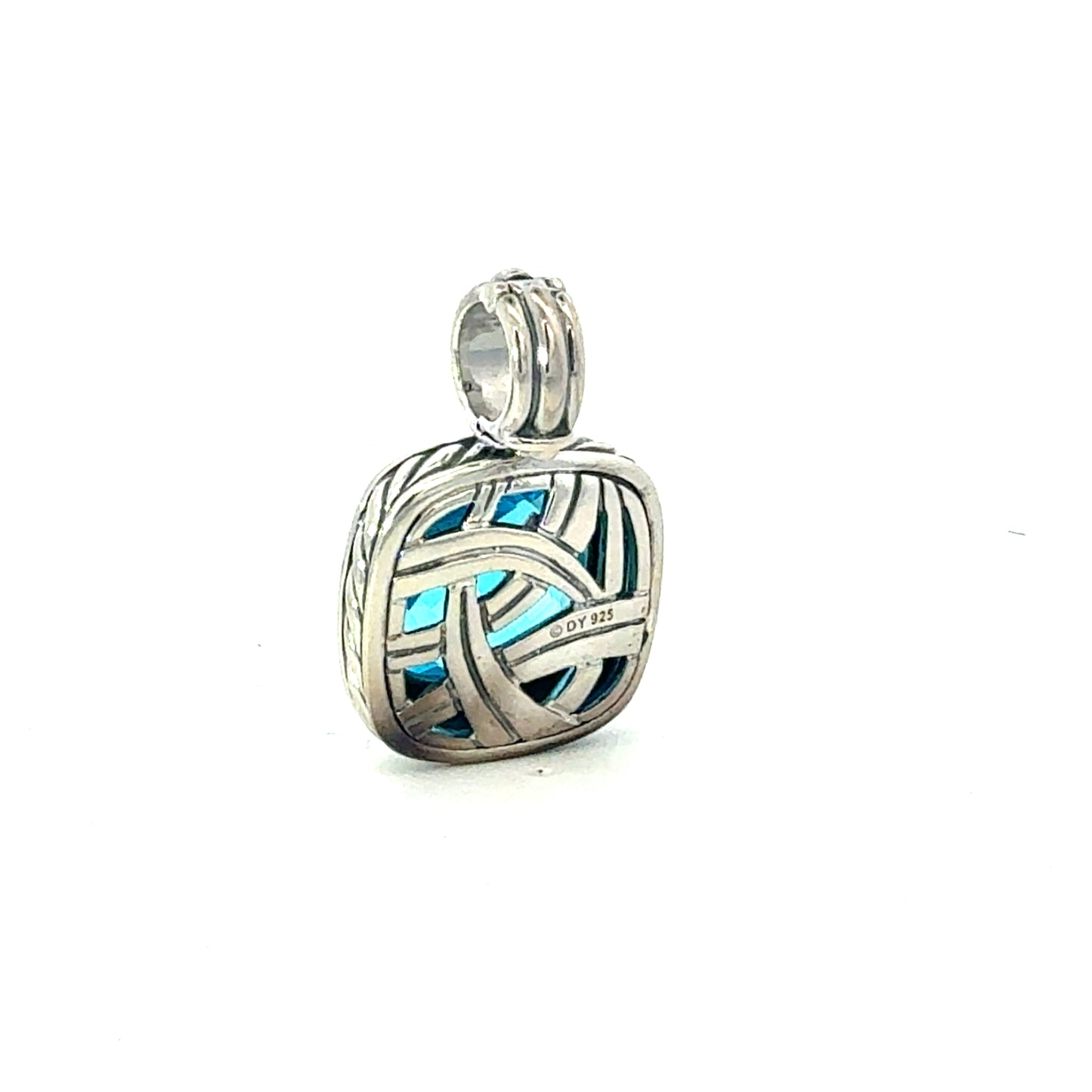 David Yurman Blue Topaz Pendant 14 mm Sterling Silver Estate DY677