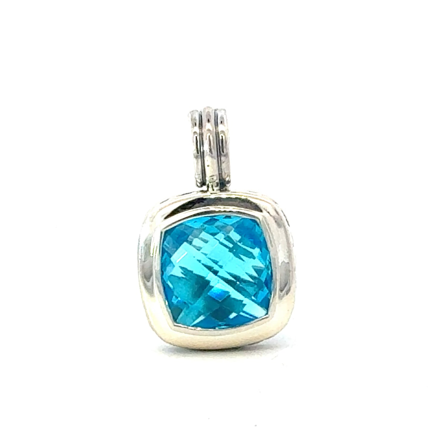 David Yurman Blue Topaz Pendant 14 mm Sterling Silver Estate DY677