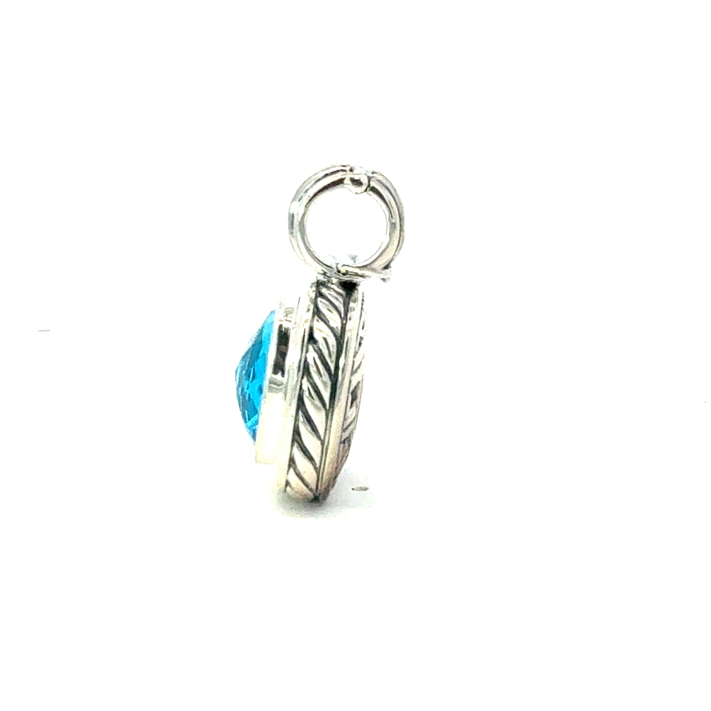 David Yurman Blue Topaz Pendant 14 mm Sterling Silver Estate DY677