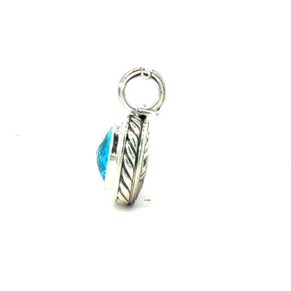 David Yurman Blue Topaz Pendant 14 mm Sterling Silver Estate DY677