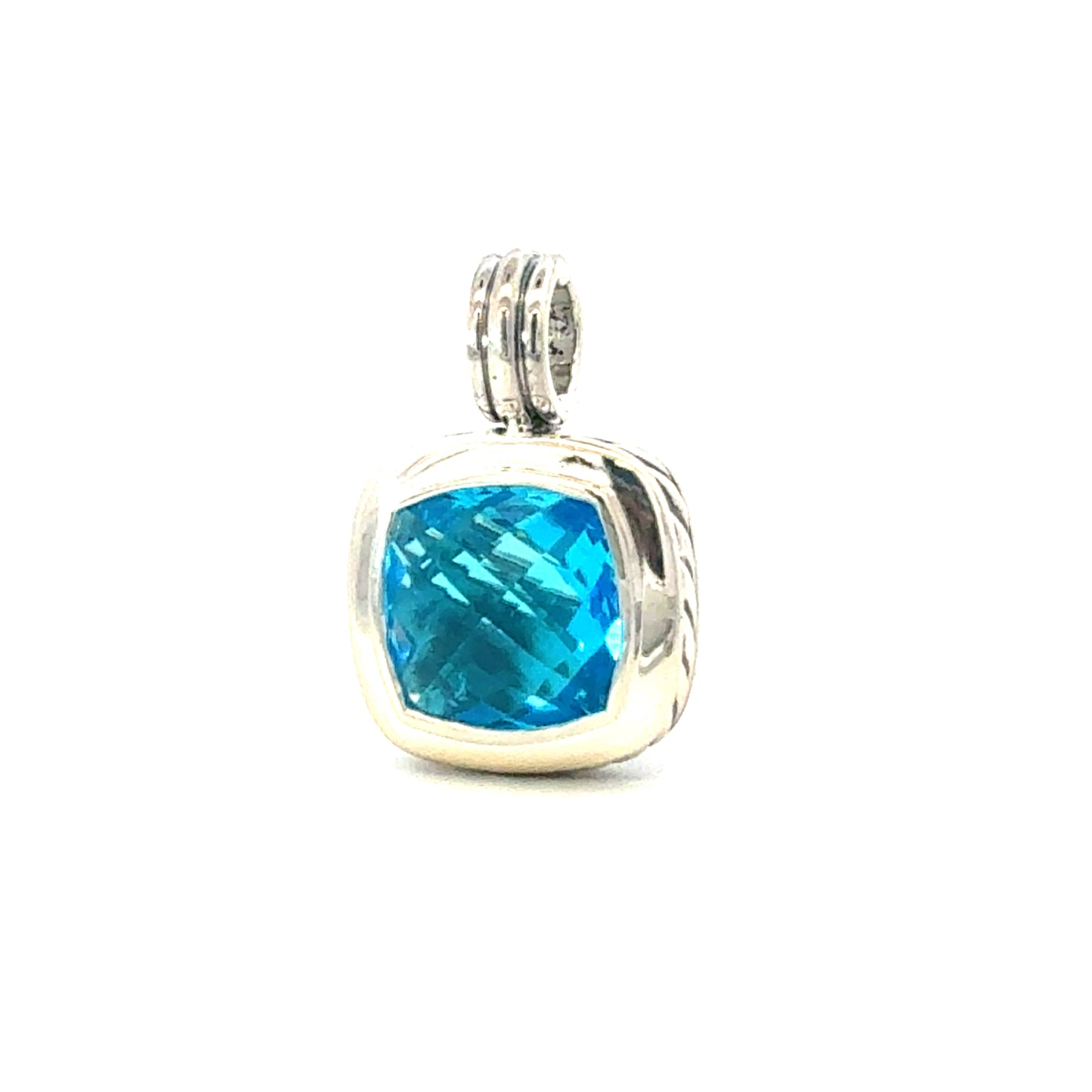 David Yurman Blue Topaz Pendant 14 mm Sterling Silver Estate DY677