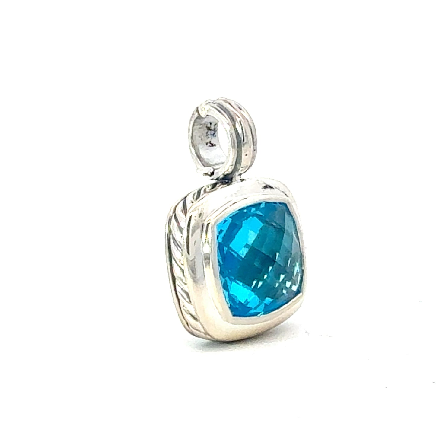 David Yurman Blue Topaz Pendant 14 mm Sterling Silver Estate DY677