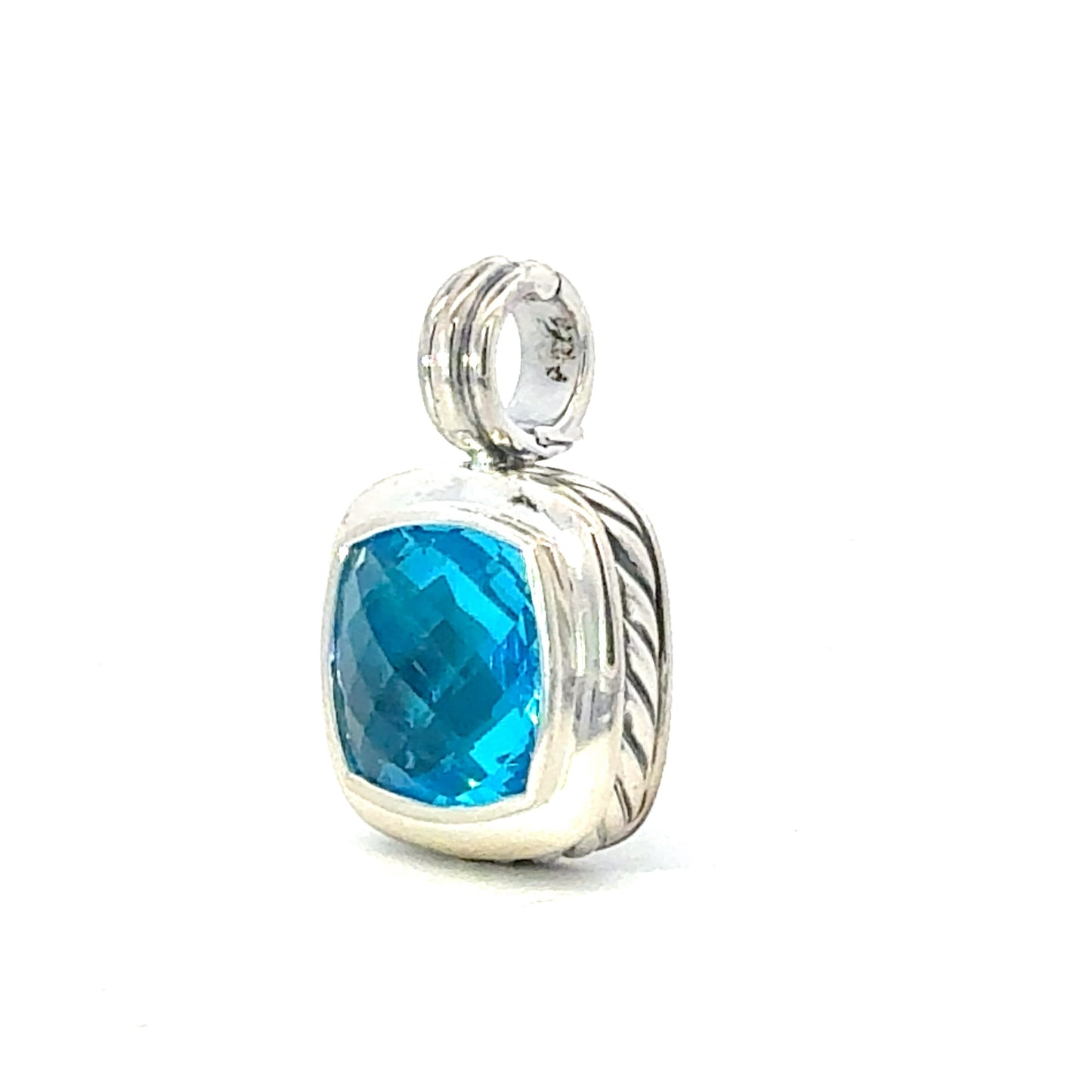 David Yurman Blue Topaz Pendant 14 mm Sterling Silver Estate DY677