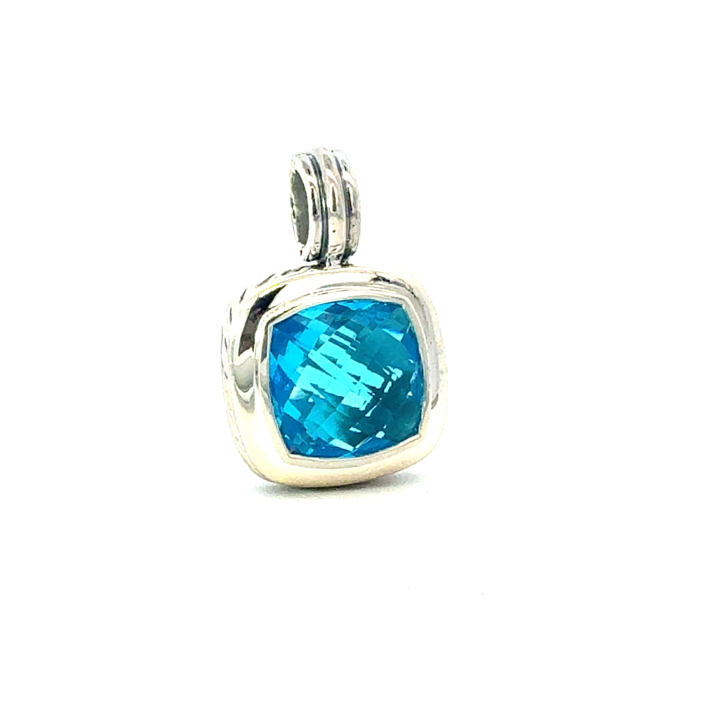 David Yurman Blue Topaz Pendant 14 mm Sterling Silver Estate DY677