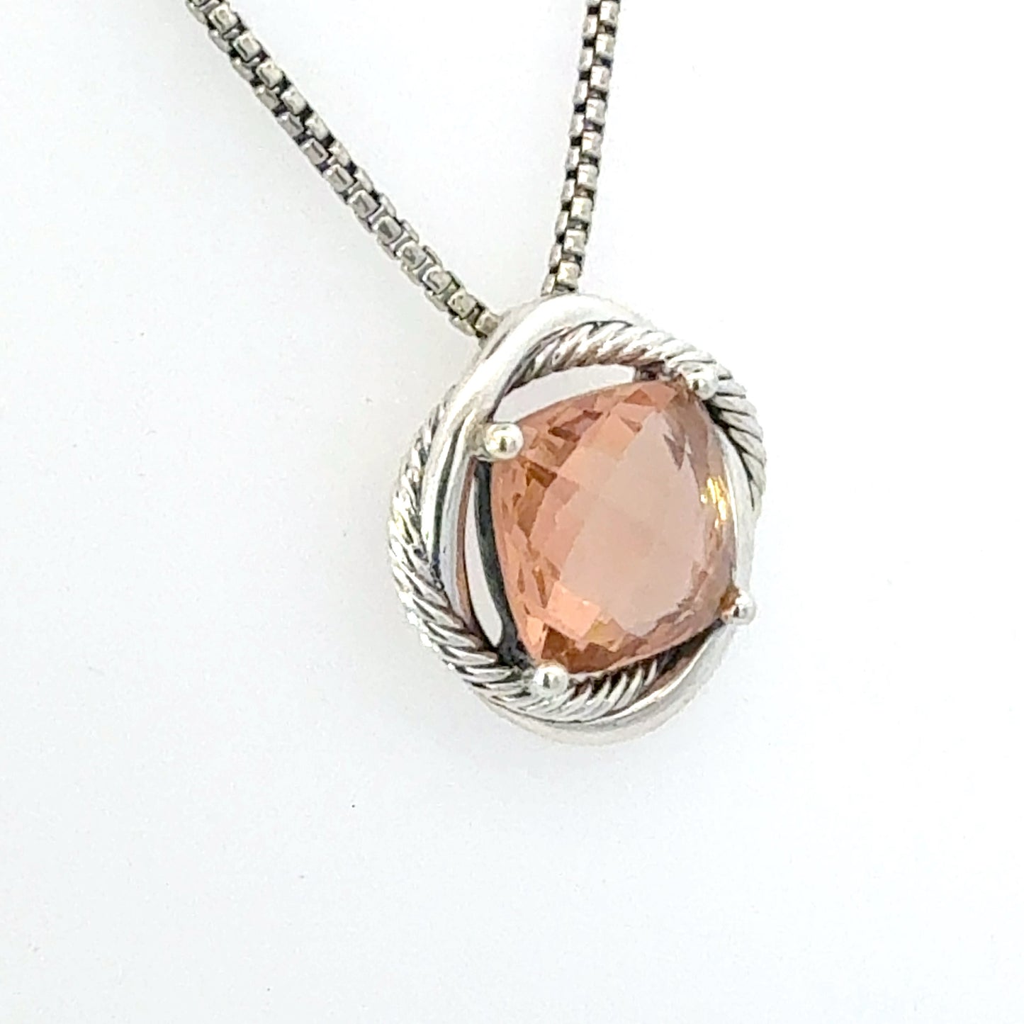 David Yurman Morganite Infinity Necklace 18" 14 mm Sterling Silver Estate DY681