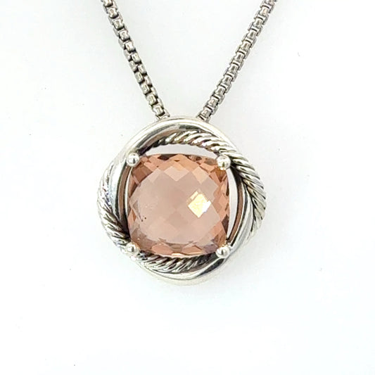 David Yurman Morganite Infinity Necklace 18" 14 mm Sterling Silver Estate DY681