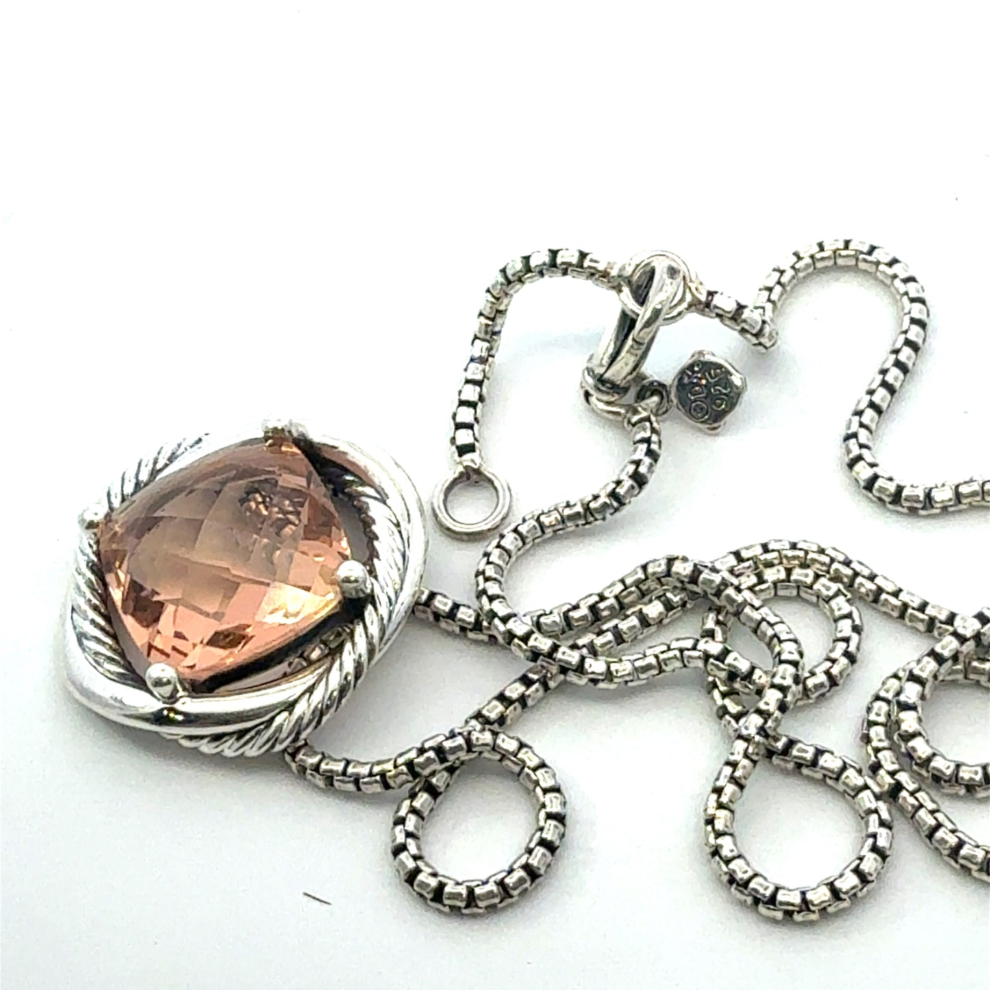 David Yurman Morganite Infinity Necklace 18" 14 mm Sterling Silver Estate DY681