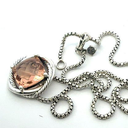 David Yurman Morganite Infinity Necklace 18" 14 mm Sterling Silver Estate DY681