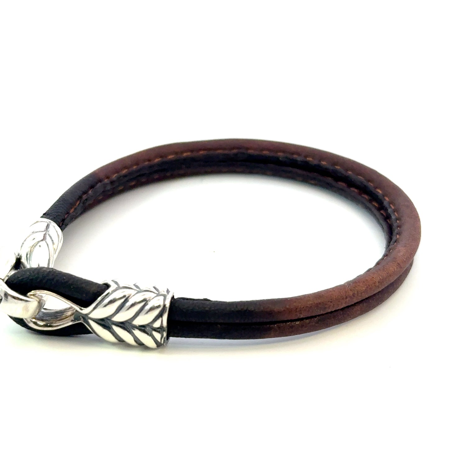 David Yurman Brown Leather Bracelet 9" Sterling Silver Estate DY684