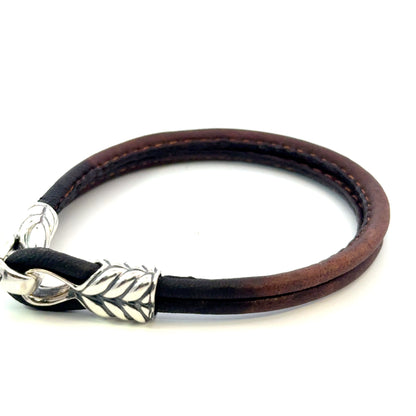 David Yurman Brown Leather Bracelet 9" Sterling Silver Estate DY684