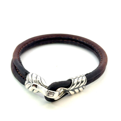 David Yurman Brown Leather Bracelet 9" Sterling Silver Estate DY684