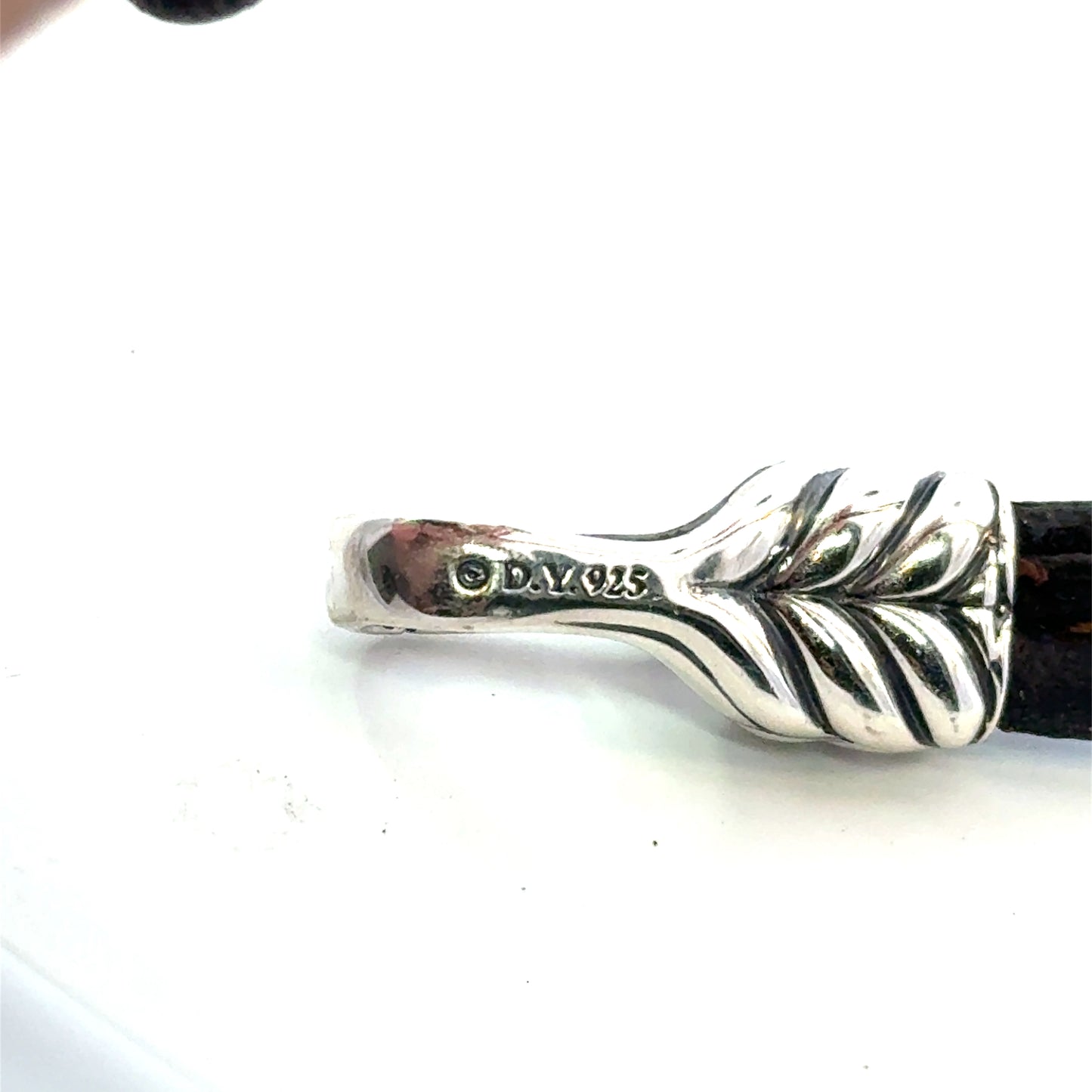 David Yurman Brown Leather Bracelet 9" Sterling Silver Estate DY684