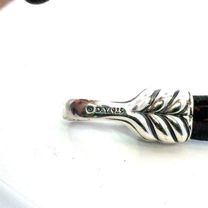 David Yurman Brown Leather Bracelet 9" Sterling Silver Estate DY684