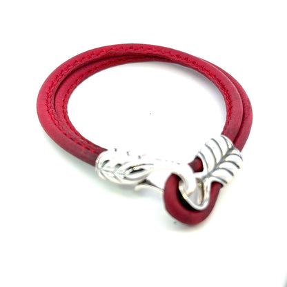 David Yurman Red Leather Bracelet 9" Sterling Silver Estate DY685