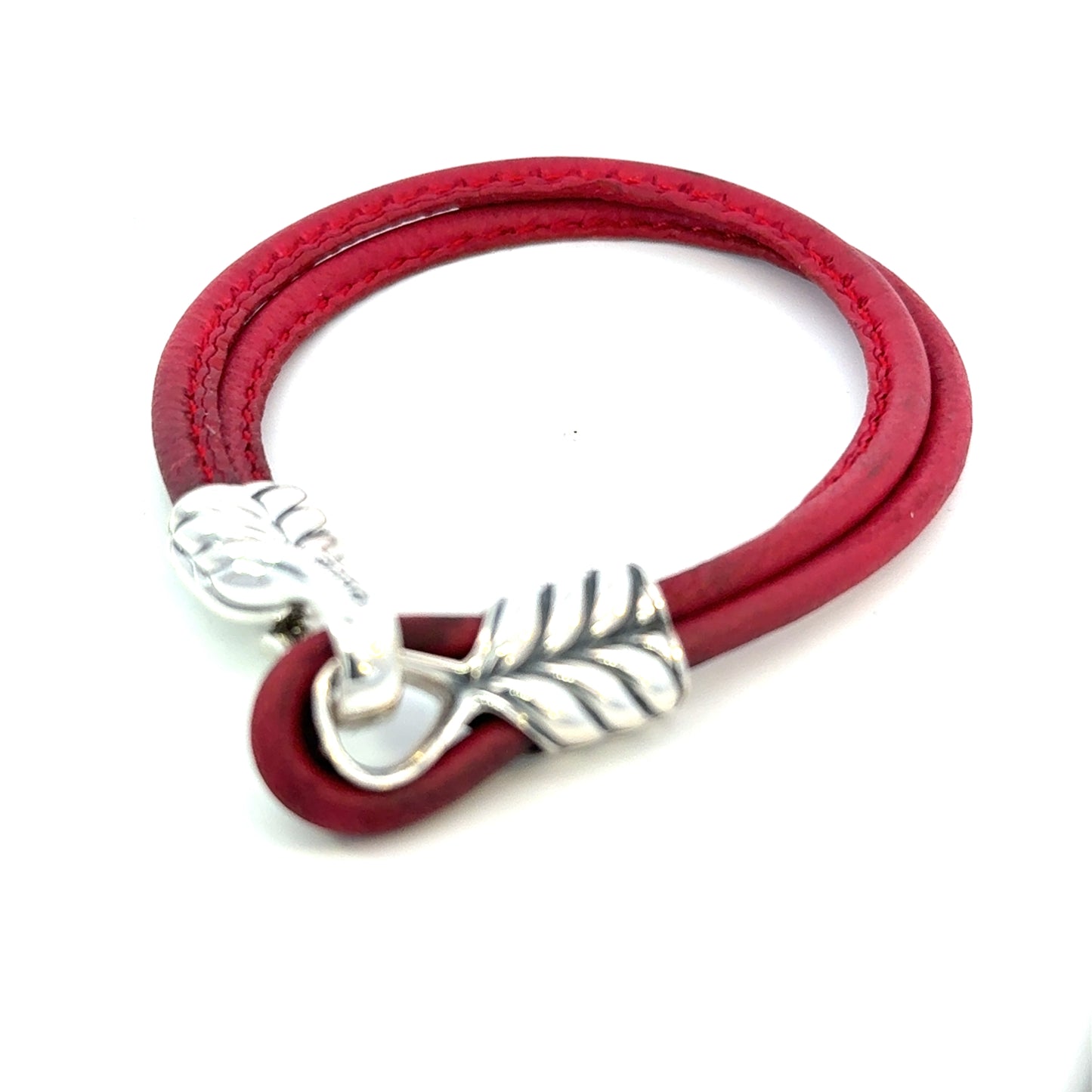 David Yurman Red Leather Bracelet 9" Sterling Silver Estate DY685