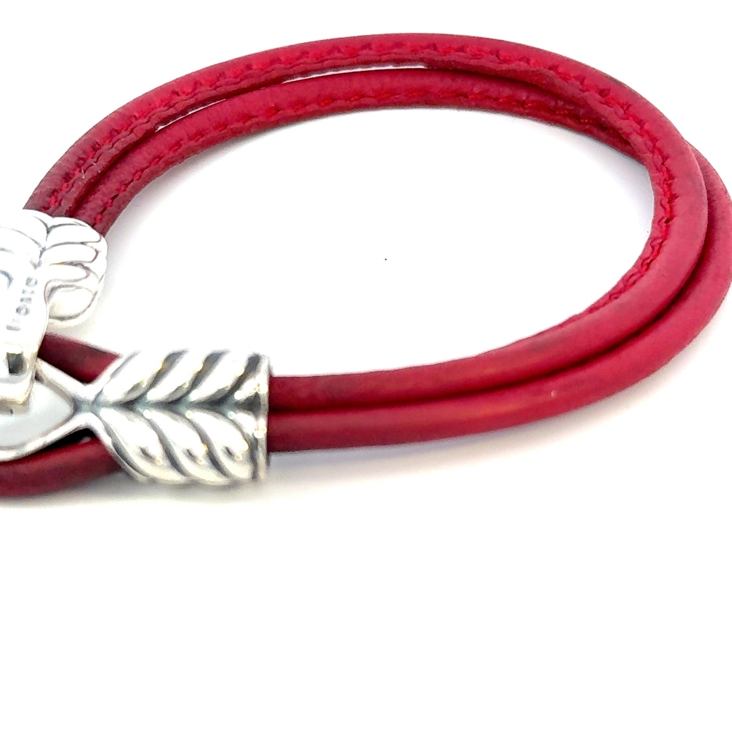 David Yurman Red Leather Bracelet 9" Sterling Silver Estate DY685