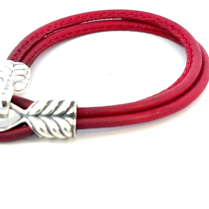 David Yurman Red Leather Bracelet 9" Sterling Silver Estate DY685