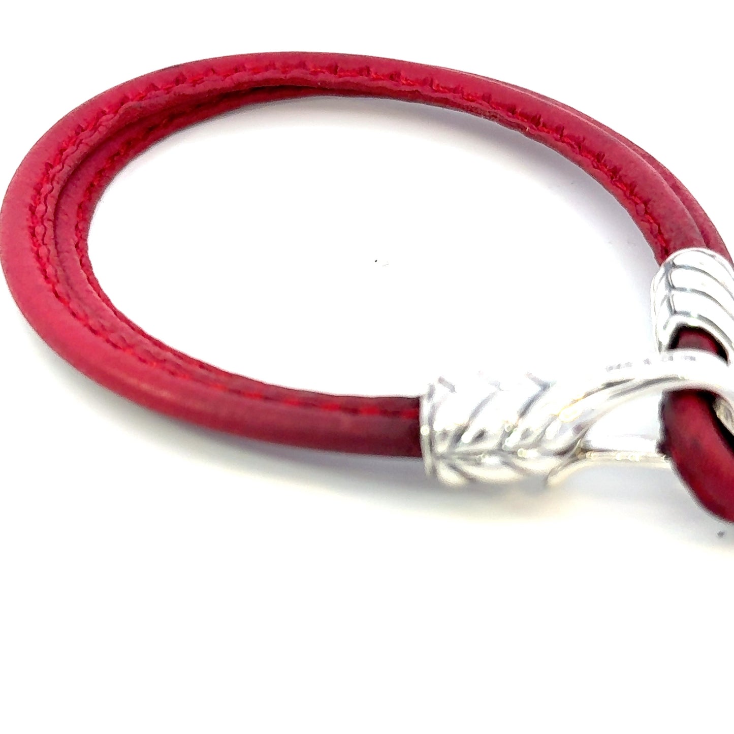 David Yurman Red Leather Bracelet 9" Sterling Silver Estate DY685