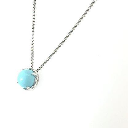 David Yurman Turquoise Pendant Necklace 17" Sterling Silver Estate DY689