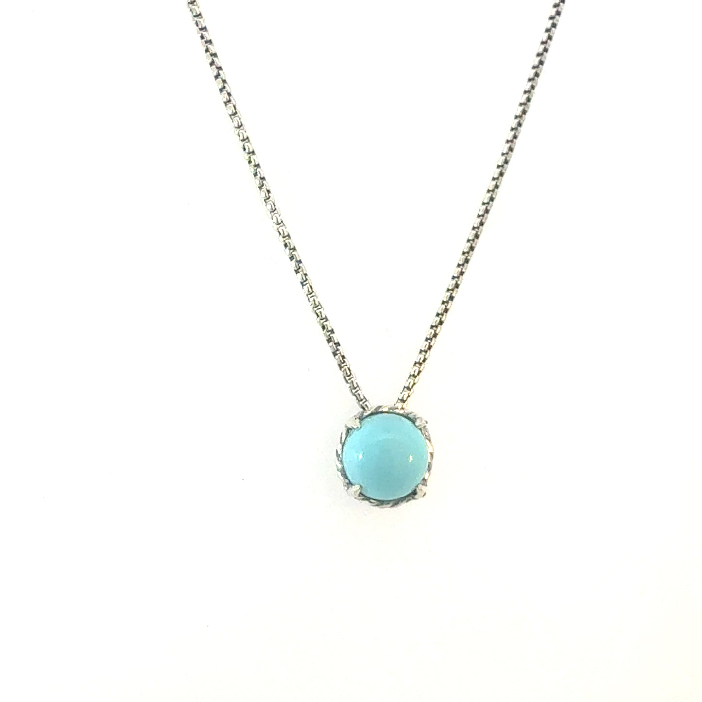 David Yurman Turquoise Pendant Necklace 17" Sterling Silver Estate DY689