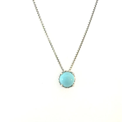 David Yurman Turquoise Pendant Necklace 17" Sterling Silver Estate DY689