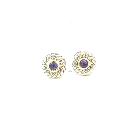 David Yurman Amethyst Earrings 14k Gold & Sterling Silver Estate DY690
