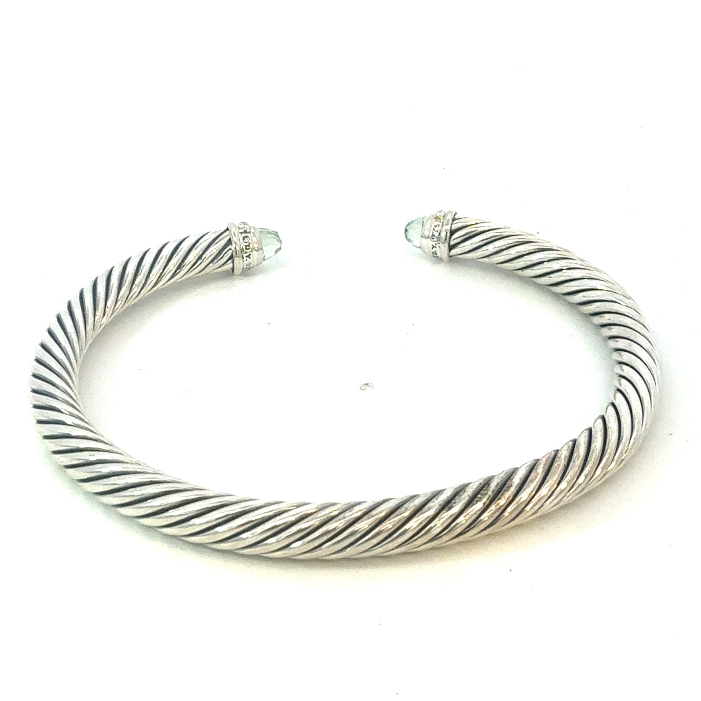David Yurman Diamond Prasiolite Cuff Bracelet Size M 5 mm Sterling Silver Estate DY693